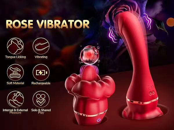 Double-head Tongue Licking Rose G-spot voice Vibrator